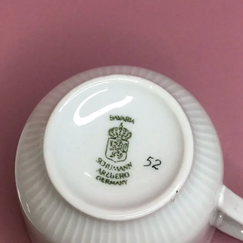 Schumann Arzberg White/Pink Birds Theme Tea Cup &‎ Saucer Set  Bavaria Germany